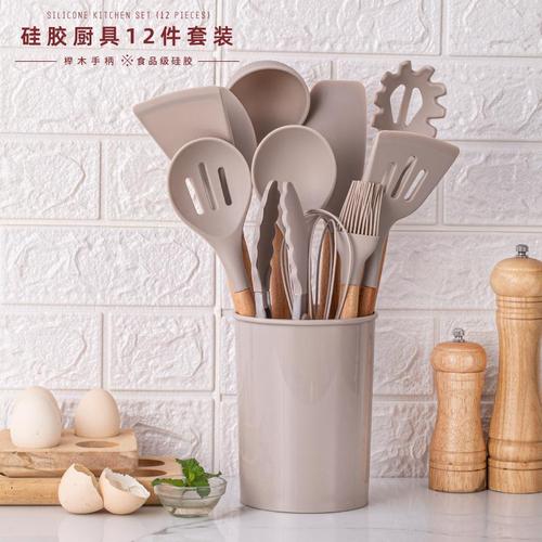 食品級木柄硅膠鏟子不粘鍋專用鍋鏟家用炒菜鏟勺子耐高溫廚具套裝